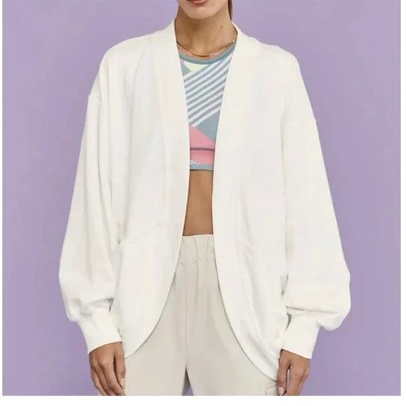 Sweaty Betty London Cora cardigan cotton lily white size medium NWT - Picture 2 of 8